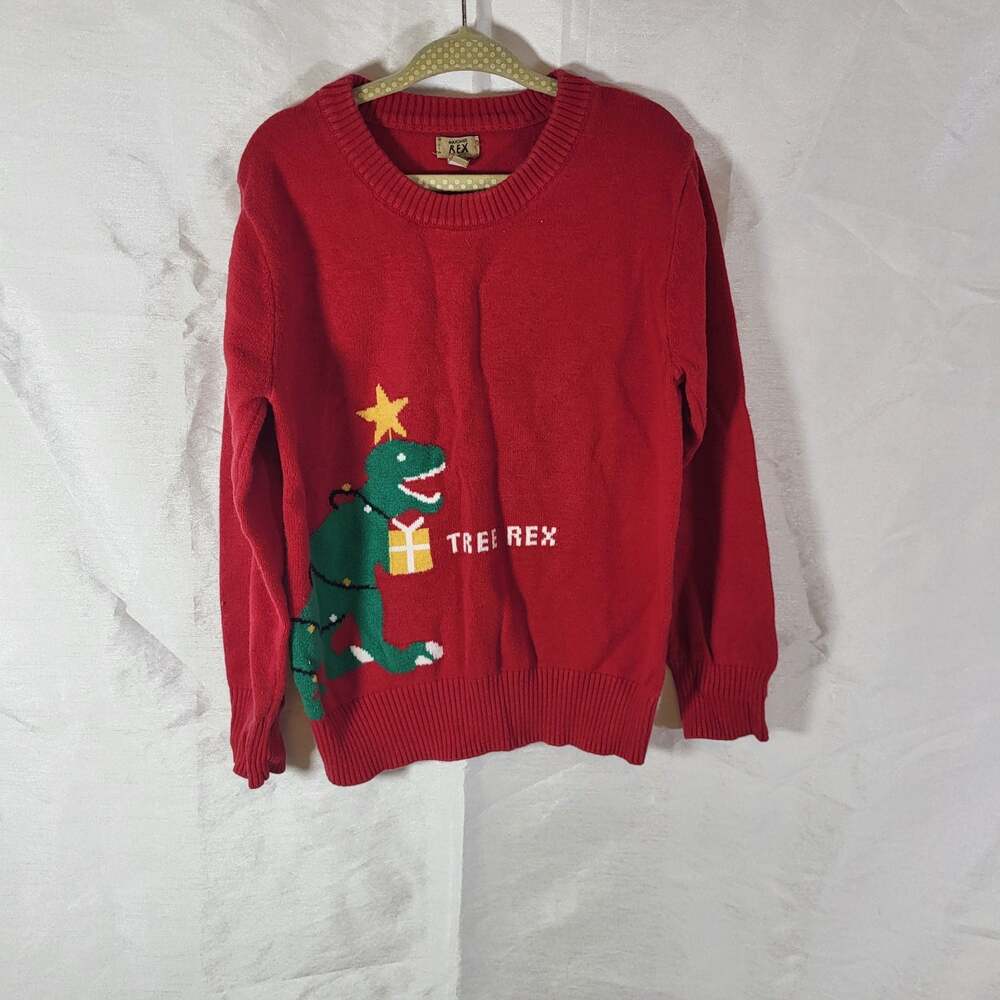 Maximus Rex Boys Red Tree Rex Dinosaur Ugly Christmas Sweater Size 6